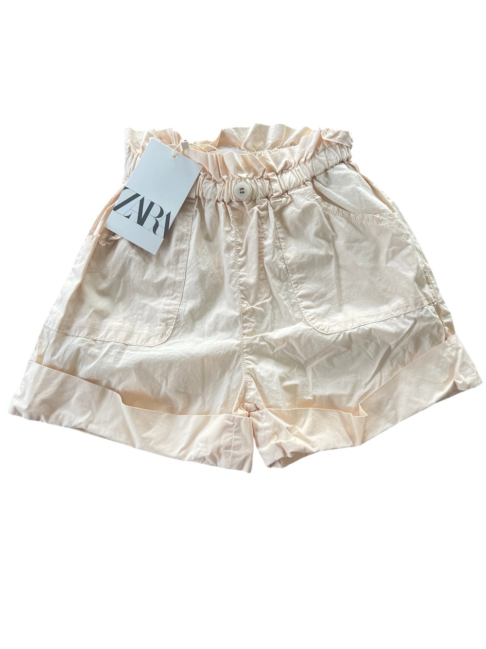Zara Kids Toddler Girls High-Waist Paperbag Shorts in Beige Size 4-5